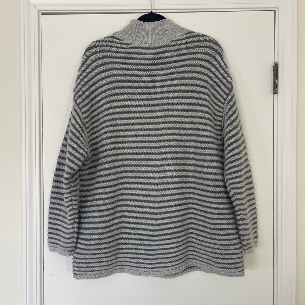Haven Well Within Ottoman Stitch Striped Mock Neck Sweater Grey Wool Blend Large - Picture 6 of 8